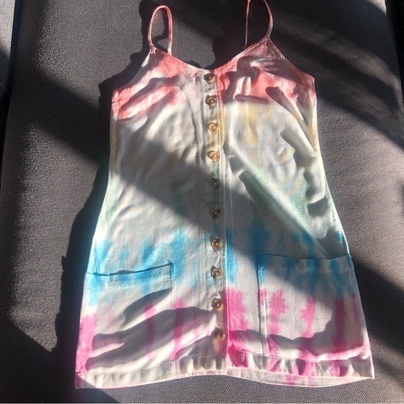 Rip Curl tie dye front button pockets spaghetti straps mini Spring Summer dress - Picture 11 of 12